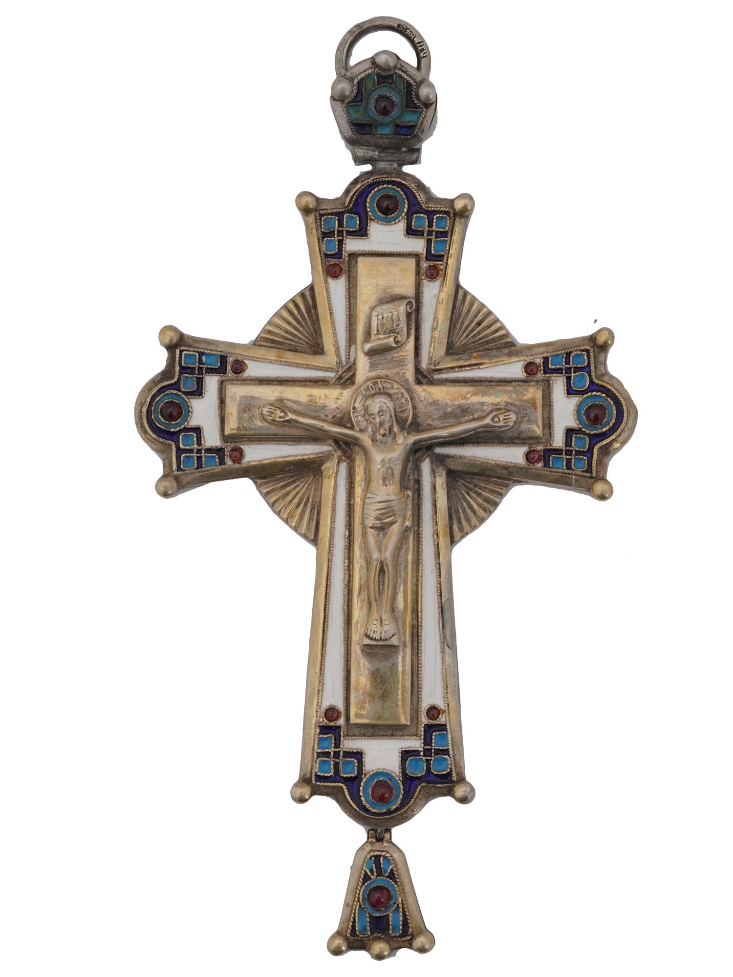 RUSSIAN 84 SILVER AND ENAMEL LARGE CROSS PENDANT PIC-0